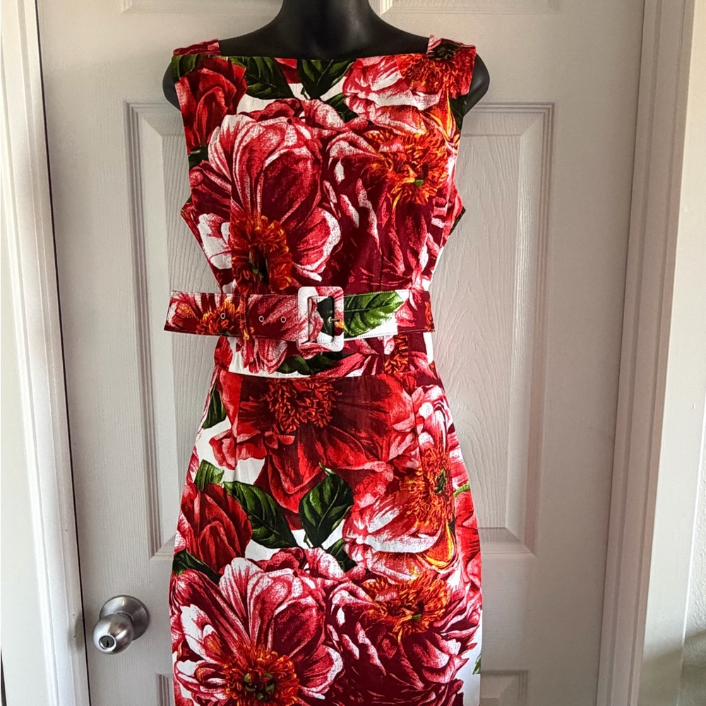 SAMANTHA SUNG Red and Green Floral Dress